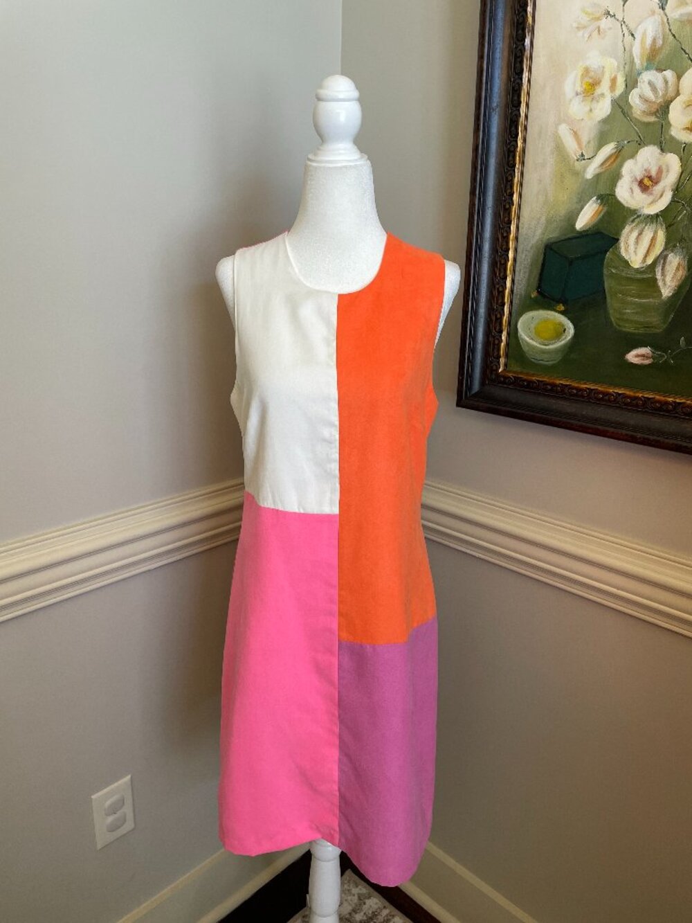 Julie Brown Suede White, Orange, Pink, and Purple Colorblock Dress Size 4